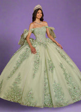 Load image into Gallery viewer, A young woman wearing a ballgown in the color sage/lilac
